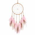 Attrape-rêves 25 x 65 cm en rotin rose beige avec plumes décoration murale bohème