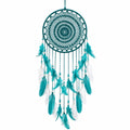 Attrape rêves 30 x 70 cm turquoise et blanc en textile tressé à plumes style bohème