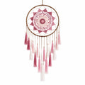 Attrape-rêves suspendu 40 x 90 cm en corde textile rose marron et blanc style bohème