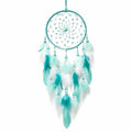 Attrape-rêves suspendu 20 x 60 cm en fibres et plumes turquoise blanc décoratif