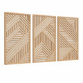 Lot de 3 panneaux décoratifs muraux 90 x 40 cm en bois naturel - motifs géométriques ajourés