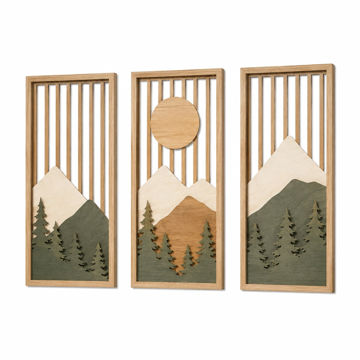 Panneaux décoratifs muraux 30 x 70 cm en bois naturel vert style montagne