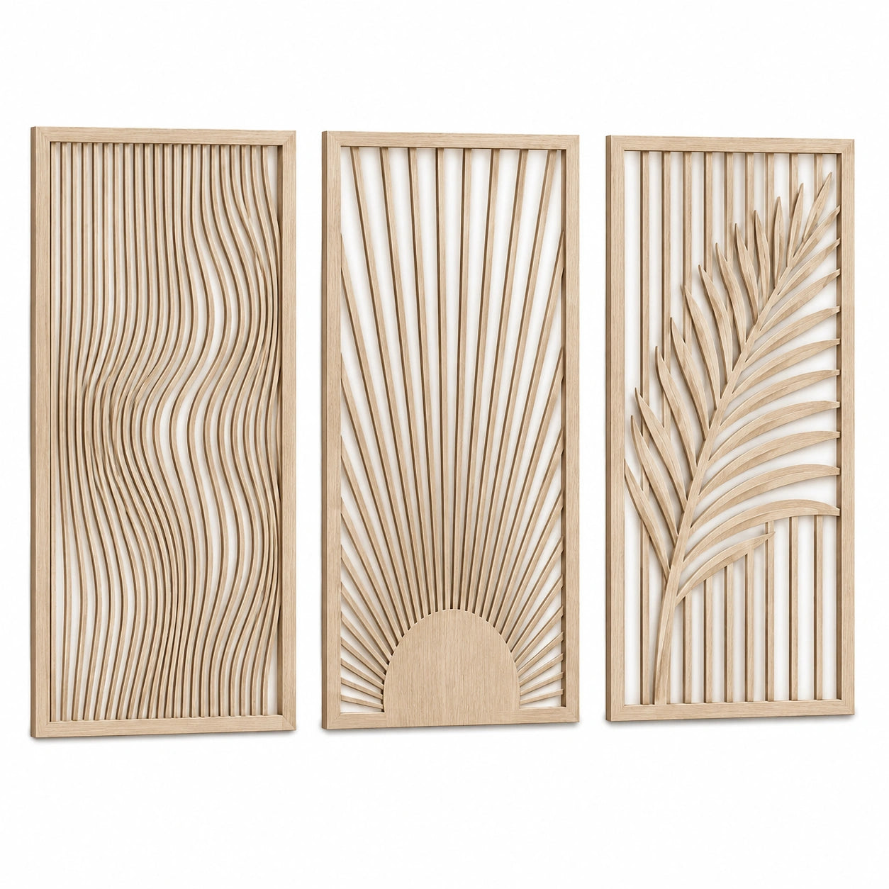 Lot de 3 panneaux décoratifs muraux 120 x 40 cm en bois beige style naturel