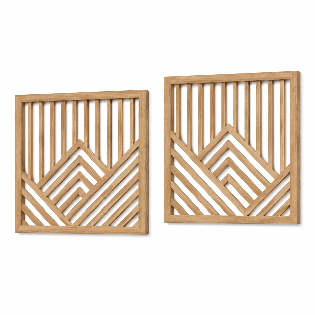 Lot de 2 panneaux muraux 60 x 60 cm en bois naturel motif montagne ajouré