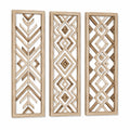 Décoration murale lot de 3 panneaux 30 x 90 cm en bois naturel à motifs géométriques ajourés
