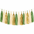Guirlande décorative 300 x 35 cm en papier vert ivoire doré à franges pour fête