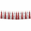 Guirlande à franges 300 x 30 cm en film métallisé rouge et argent décoration de fête