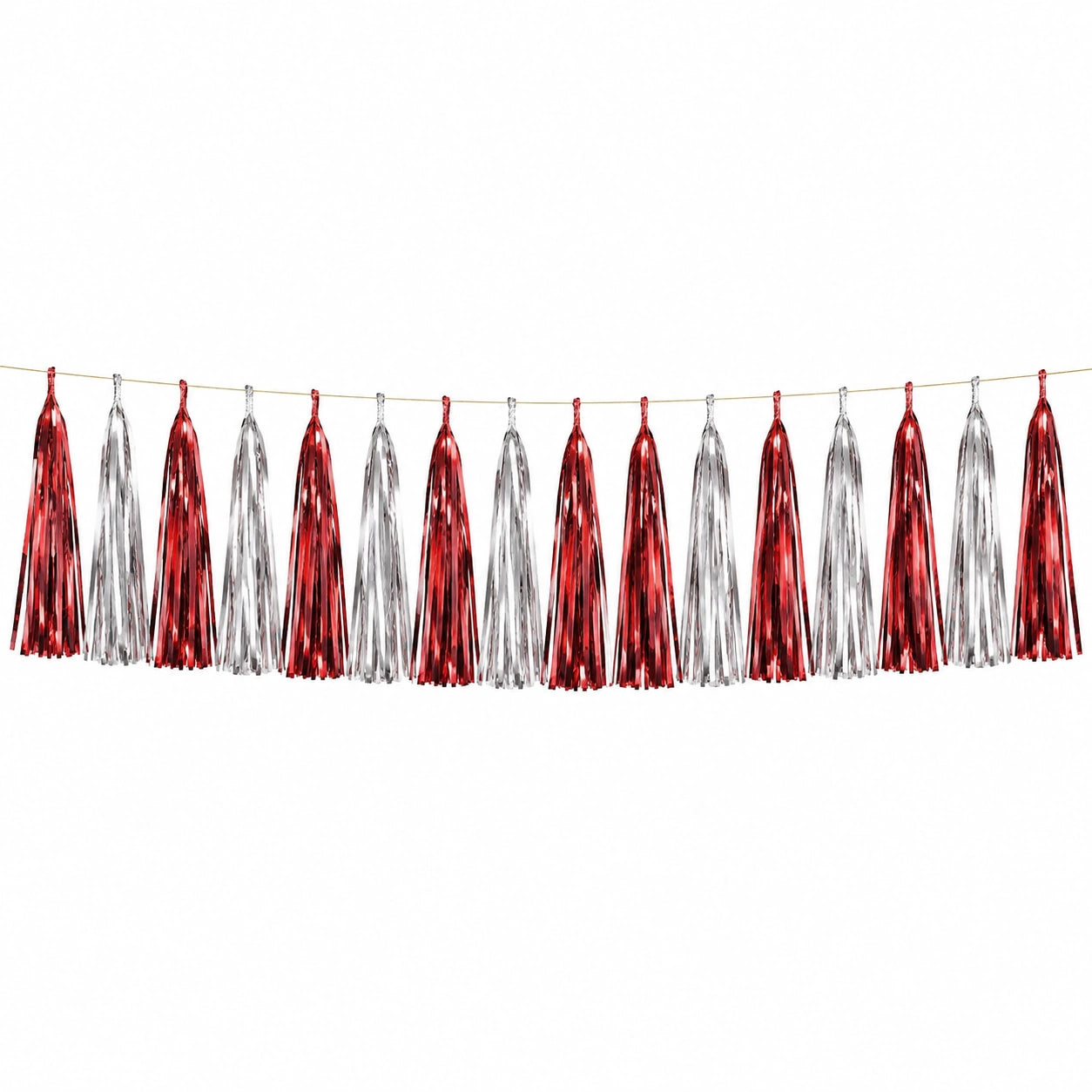 Guirlande à franges 300 x 30 cm en film métallisé rouge et argent décoration de fête