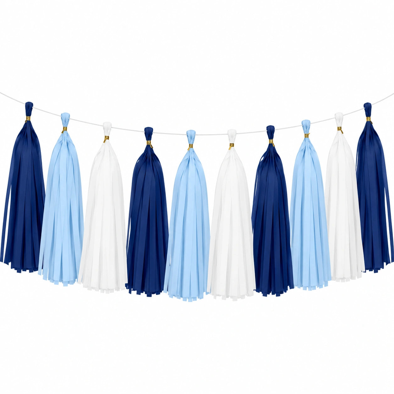 Guirlande à pompons 200 x 40 cm en papier bleu marine bleu clair blanc décoration de fête suspendue