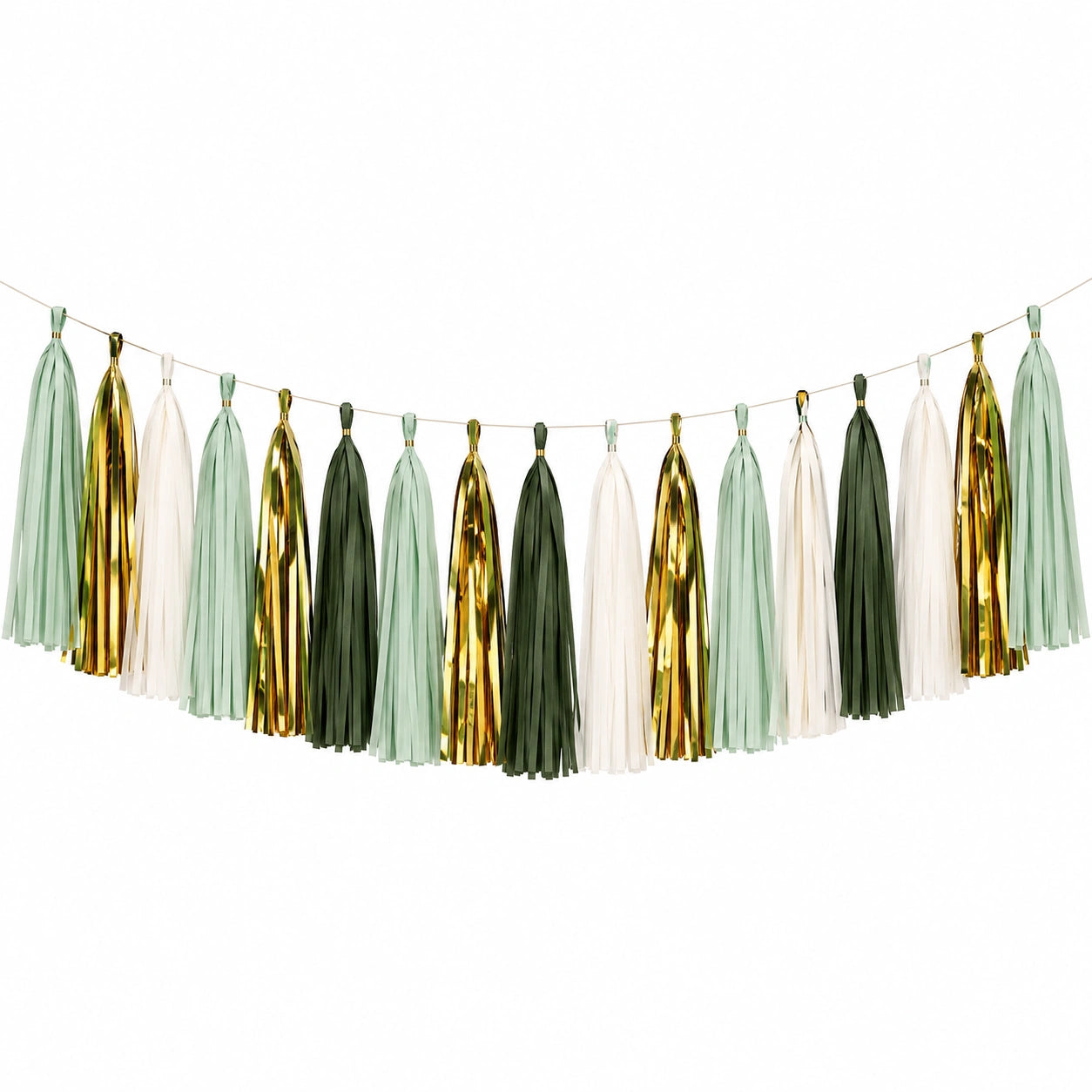 Guirlande décorative à pampilles 300 x 35 cm en papier vert blanc doré - suspension de fête