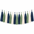 Guirlande décorative à franges 300 x 45 cm en papier bleu marine vert sauge ivoire pour fête