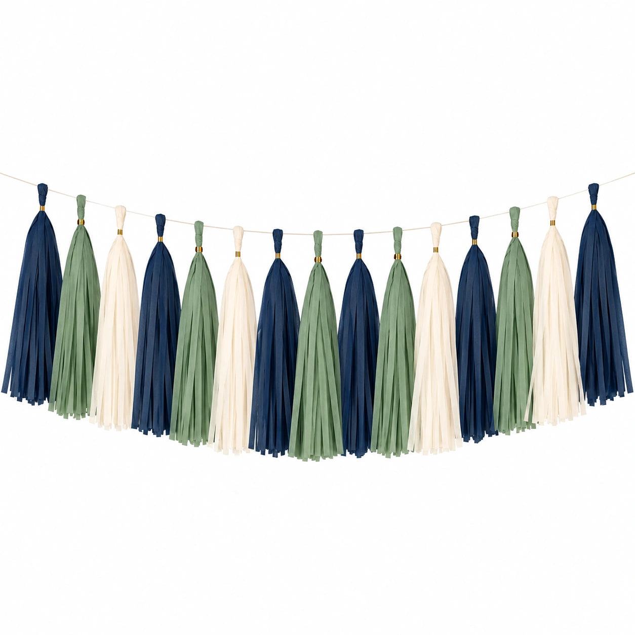 Guirlande décorative à franges 300 x 45 cm en papier bleu marine vert sauge ivoire pour fête
