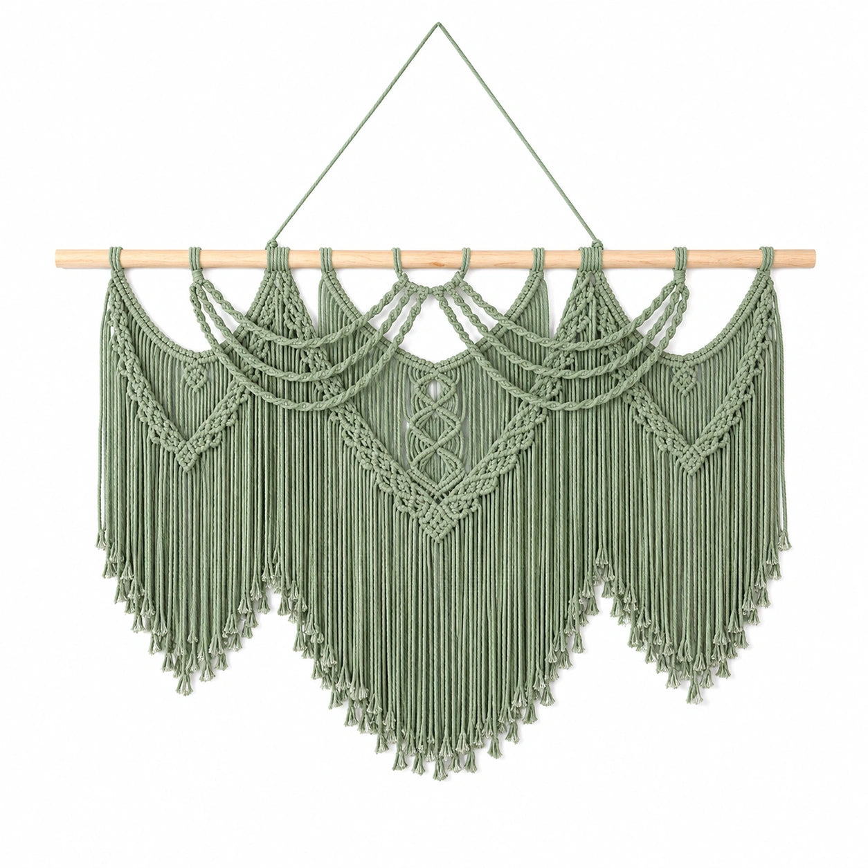 Tapisserie murale en macramé 100 cm x 95 cm coton vert style bohème
