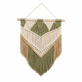 Décoration murale macramé 50 x 80 cm coton vert beige style bohème