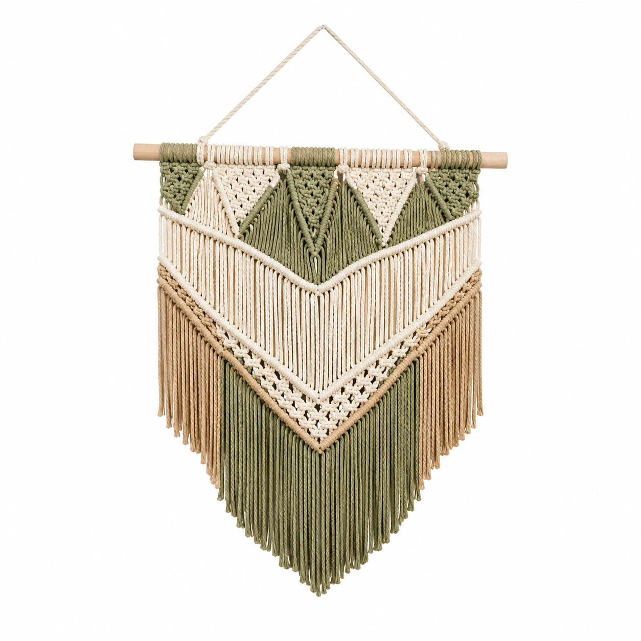 Décoration murale macramé 50 x 80 cm coton vert beige style bohème
