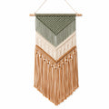 Décoration murale tissée 45 x 85 cm en corde de coton vert sauge écru marron style bohème