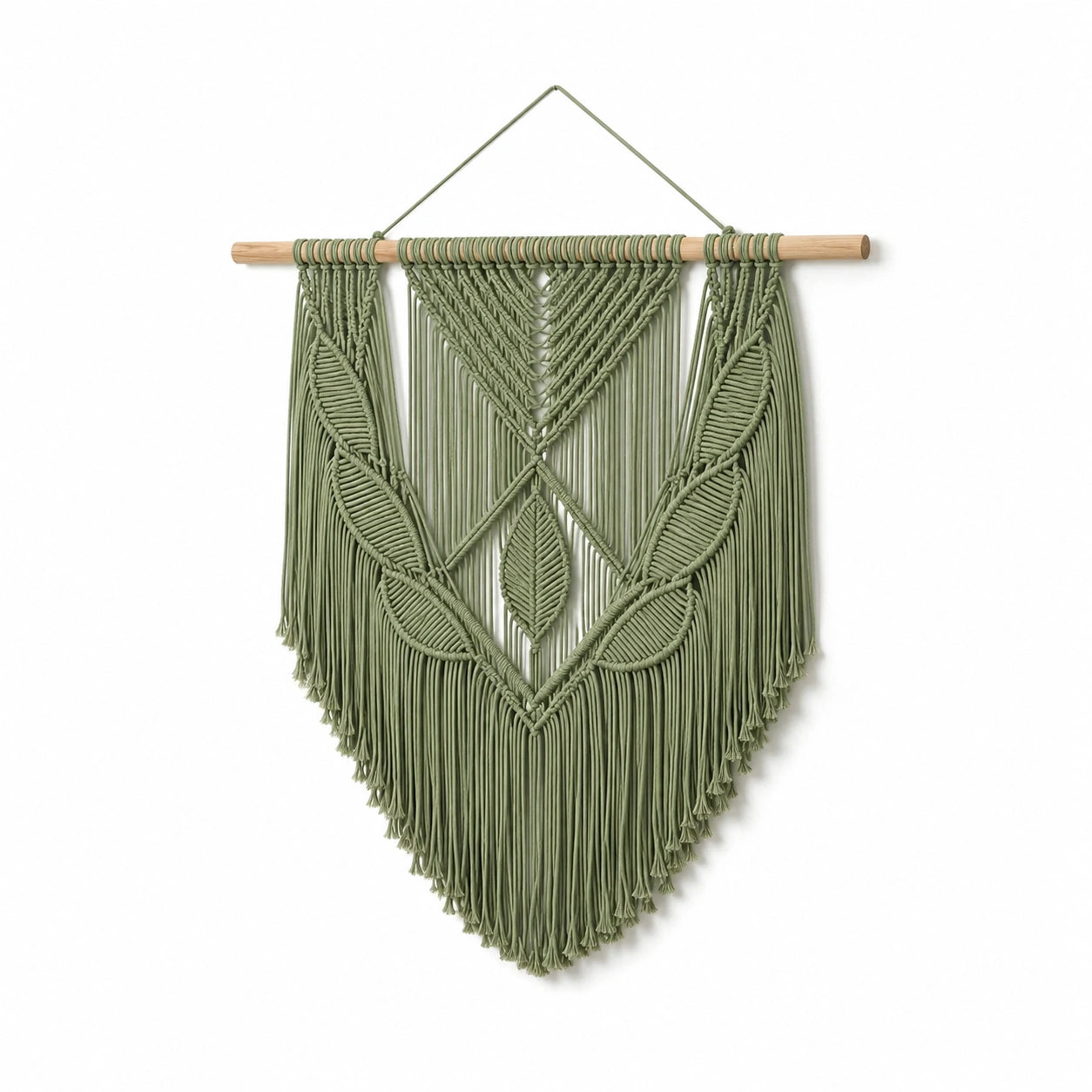 Tapisserie murale en macramé 70 x 100 cm coton vert style bohème