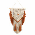 Tenture murale 50 x 90 cm en corde de coton écru terracotta style bohème à franges