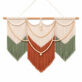 Décoration murale macramé 100 x 90 cm en coton vert terracotta et écru style bohème