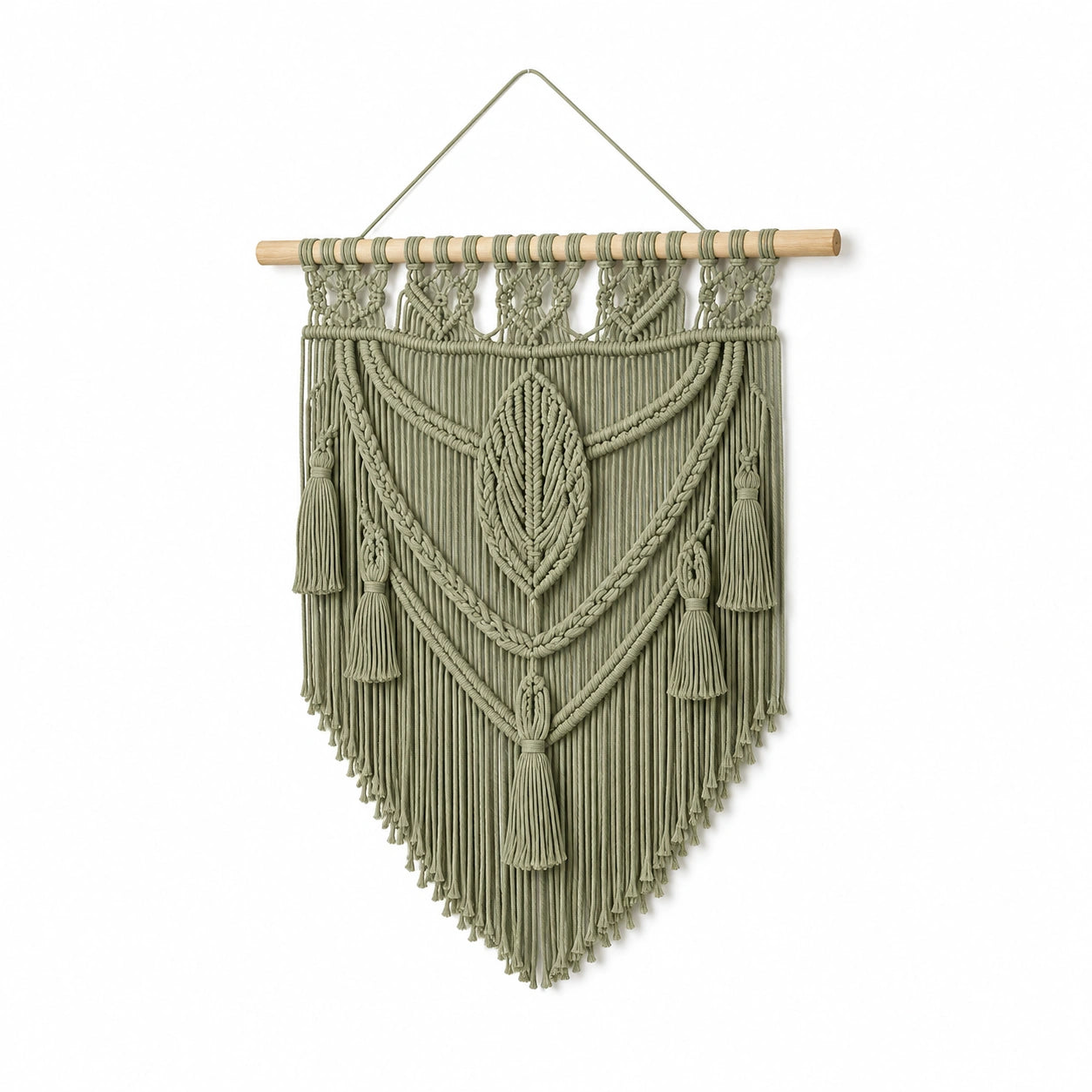 Tenture murale 50 x 80 cm en coton vert sauge style macramé