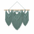 Tapisserie murale macramé 95 x 105 cm en coton vert sauge avec barre en bois style bohème