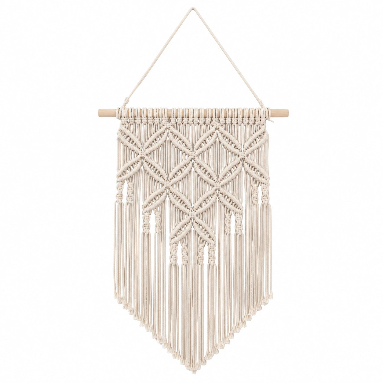 Tenture murale macramé 40 x 85 cm en coton écru style bohème