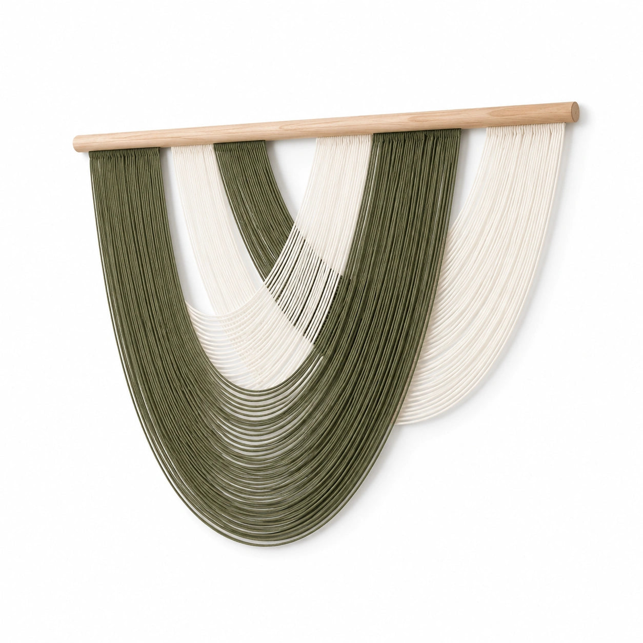 Décoration murale tissée 100 x 120 cm en coton vert olive et ivoire style bohème