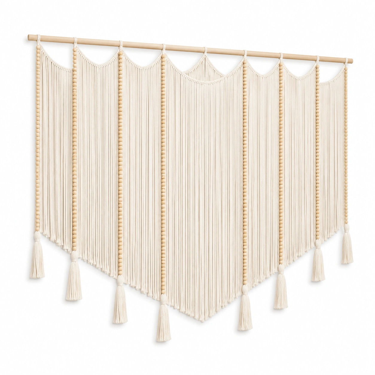 Tapisserie murale 150 x 120 cm en coton écru avec bois décoration bohème