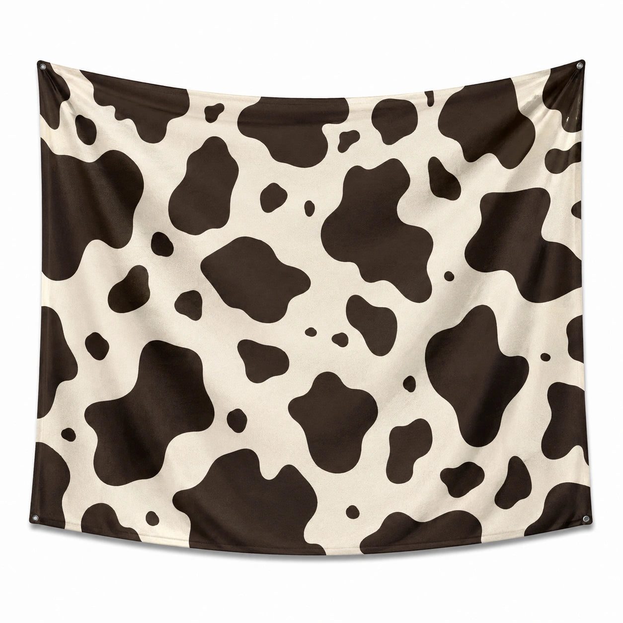Tenture murale 150 x 130 cm en polyester blanc marron motif vache avec œillets décorative