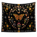 Tapisserie murale 150 x 150 cm en polyester noir à motif papillon et phases lunaires décorative