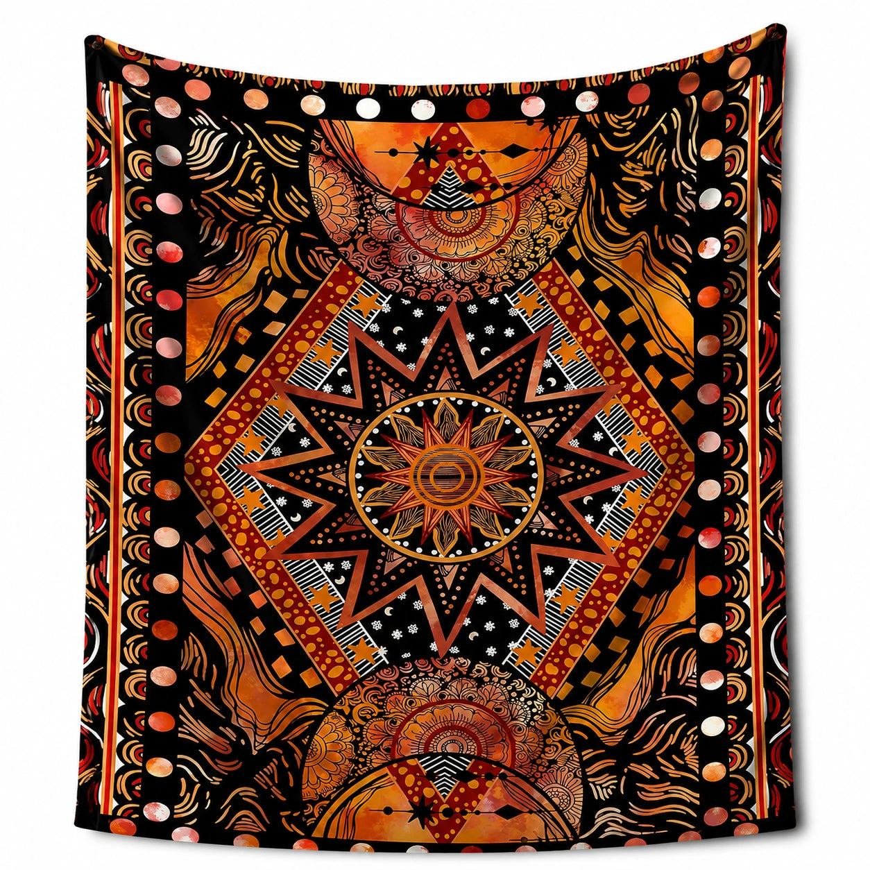 Tapisserie murale 150 x 130 cm en polyester noir orange à motif géométrique décoratif